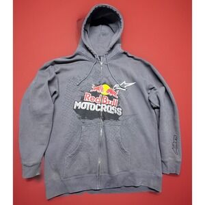 Red Bull Motocross Alpinestars Full Zip Hoodie Gray Racing Sweatshirt Men's XL